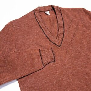 Pull vintage en mohair Sears grand pull homme à col en V tricoté marron/rouge années 60 années 70