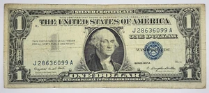 1957 A US 1 Dollar Banknote - Silver Certificate; Blue Seal; W/ Motto - P#419a - Picture 1 of 7