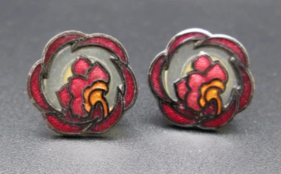 Pendiente Cloisonne Vintage Esmalte Floral Flor Roja Poste Trasero Patrimonio 0.5 Pulgadas Foto 1 de 4