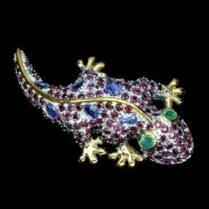 TANSANIT SMARAGD RHODOLITH ECHT ABGEBAUT EDELSTEINE MASSIV STERLNG SILBER 925 BROSCHE - Bild 1 von 5