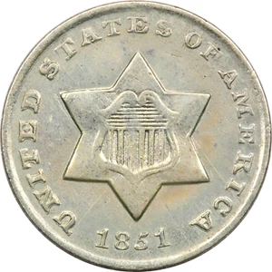 1851-O Three Cent Silver 3CS, About Uncirculated AU+, Cleaned - Picture 1 of 2