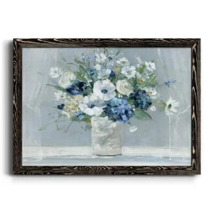 Framed Wall Art Mordern Artwork Happy Blue Floral Bathroom Canvas Wall Art wi... - Picture 1 of 7