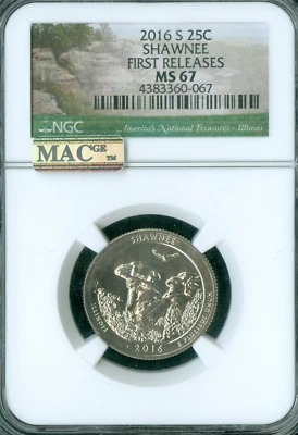 2016 S SHAWNEE QUARTER NGC MS67 F.R. MAC SPOTLESS . - Image 1 of 2