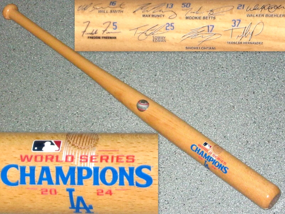 LOS ANGELES DODGERS~2024 WORLD SERIES CHAMPIONS~MINI BASEBALL BAT (8) SIGNATURES - Image 1 of 1
