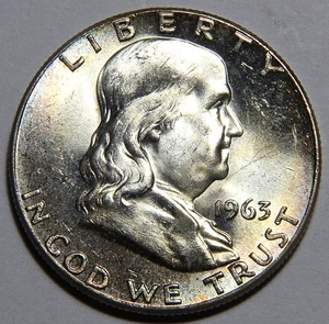 1963-P US Franklin Half Dollar 50c GEM BU Light Rim Tone -A12- - Bild 1 von 2