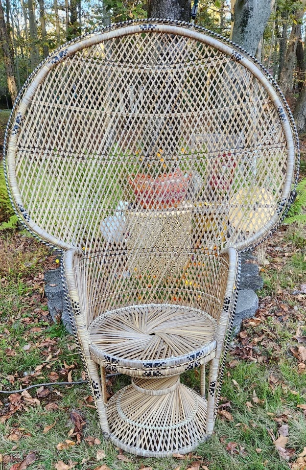 Silla Cottagecore Witchcore Mimbre Pavo Real Abanico Trono Boho Shabby Chic Excelente Foto 1 de 4