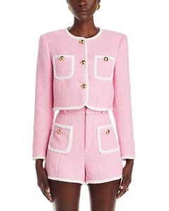 Cinq à Sept Auden Tweed Contrast Bouclé Cropped Jacket Flamingo $495 Size 6 - Picture 1 of 15