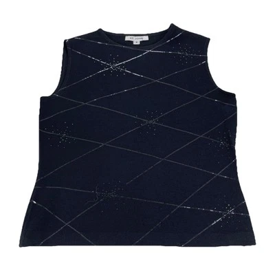 Camiseta sin mangas St. John negra con lentejuelas tejida brillante ropa de noche para mujer talla M de lujo Foto 1 de 4