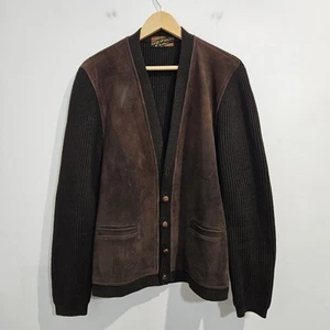 Glenhusky Of Scotland Suede & Wool Brown Jacket Cardigan L Made In Scotland VTG - Bild 1 von 13