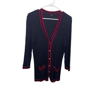Talbots Sweater Women's Small Navy Red Button Cardigan Knit Preppy Casual - Picture 1 of 8