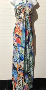 Venus Tie Dye Animal Print Halter Neck Maxi Colorful Beach Dress Women's S - Picture 1 of 10