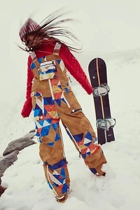 Free People On The Ascend Printed Insulated Snow Bibs Womens S Vibrant Ski - Picture 1 of 9