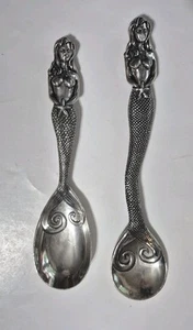 Metall Meerjungfrau Salat Servierlöffel 2er Set - Markenlos Schwer Zinn - Bild 1 von 8