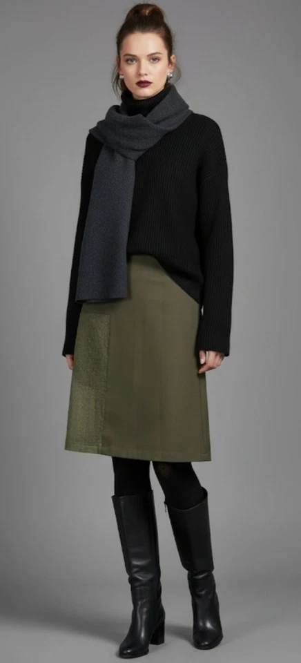  Falda para mujer Jill Stuart elegante verde militar lana panel acento transparente talla 4 Foto 1 de 4