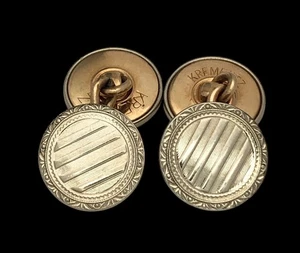KREMENTZ Gold Plated Double Sided Vintage Art Deco Cuff Links Round - Picture 1 of 3