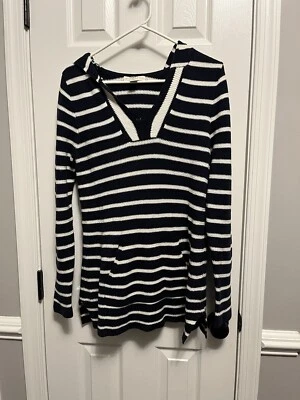 Sudadera con Capucha Saint Tropez West Algodón Azul Marino y Crema Tiras Talla M. Pesada. Cálido. Causal Foto 1 de 4