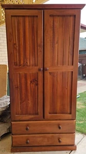Solid Pine Wooden Wardrobe with 2 Drawers - Picture 1 of 3
