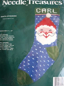Christmas Holiday Needle Treasures Knit Yarn Stocking Craft Kit,SANTA,85602,22" - Picture 1 of 6