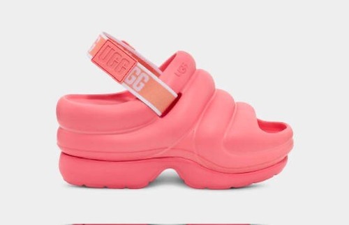 Nuovo con etichette UGG AWW Yeah Pink Chunky Slide Strawberry Cream Slingback Platform taglia 11