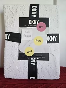 NUOVO DKNY Pinch Textured Tinta Unita Bianco KING Copripiumino Set 3pz - Foto 1 di 6