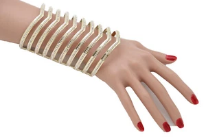 Women Gold Metal Long Cuff Bracelet Chevron Wonder Holiday Club Elegant Jewelry - Picture 1 of 12