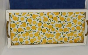 Large Handcrafted Decorative Serving Tray Bright Yellow Lemon Print Design... - Picture 1 of 12