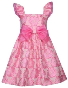 NEW Bonnie Jean Girls Size 16 "PINK FLORAL JACQUARD" Bow Front Easter Dress NWT - Picture 1 of 5