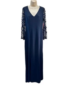 NWT Adrianna Papell 3/4 Floral Applique Sleeve Sheath V Neck Gown Sz 10 - Picture 1 of 8