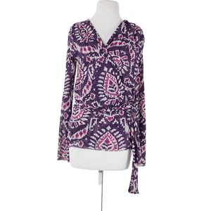 Top Sweet Pea Talla S Púrpura Blanco Paisley Transparente Cinturón Cuello en V 100% Nylon Malla - Imagen 1 de 13