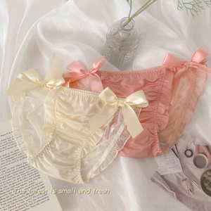Women Satin Silk Briefs Panties Mesh Ruffle Lace Knickers Breathable Comfortable - Picture 1 of 20