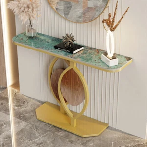 WISFOR High Gloss Marble Table Slim Design Console Table Bar Table w/ Leaf Base - Picture 1 of 16
