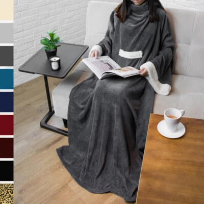 Manta de Vellón con Mangas y Bolsillo Frontal Bata Usable TV Manta Regalo Adulto Foto 1 de 4