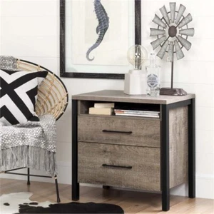 South Shore Munich 2 Drawer Nightstand in Weathered Oak - Picture 1 of 5