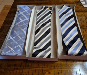 3 DONALD J. TRUMP SIGNATURE COLLECTION 60" TIES 100% SILK Blues Black Stripes - Picture 1 of 18
