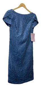 JS Collections Women's Melanie Short Cap Sleeve Midi Dress Size 2 Blue Casual - Picture 1 of 6