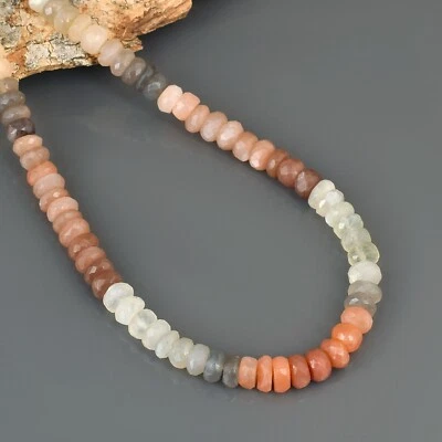 Naturale Pesca Pietra di Luna Guarire Perline Catenina Argento Artigianale Donna - Immagine 1 di 4