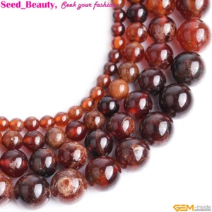 Natural Orange Garnet Gemstone Loose Spacer Beads For Jewelry Making 15" Round - Picture 1 of 36
