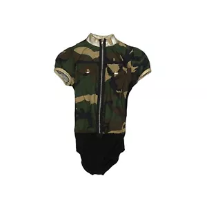 Girl A Wish Come True Camo Loyalty 18901 Green Gold Front Zip Leotard Size LC - Picture 1 of 4