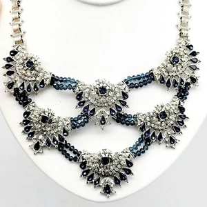 Mythologie Crystal Bib Collar Statement Necklace Sapphire & Crystal Colored  - Picture 1 of 13