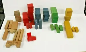 Vintage Colorful Wooden Building Blocks- Over 55 pieces - Picture 1 of 8
