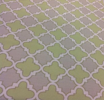 Duralee OUTDOOR Fabric- Geometric Quatrefoil Trellis/Keylime (15416-546) 1.10 yd - Image 1 of 3