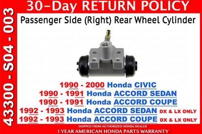 Genuine OEM Honda Passenger Side Rear Brake Wheel Cylinder Right Civic Accord - Image 1 of 3