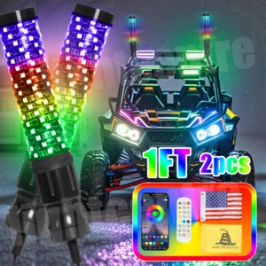 For Can Am X3 ATV UTV 1.8" Thick Pair 1FT RGB FAT LED Whip Light Spiral Antenna - Picture 1 of 15