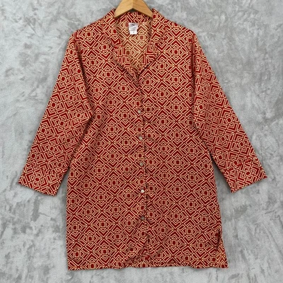 Camisa para dormir Natori para mujer M roja amarilla satinada manga larga abotonada vestido de noche Foto 1 de 4