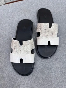 Luxury Men's Sandals Genuine Leather Skin-100% Handmade, White size 11US EU 45 - Picture 1 of 7