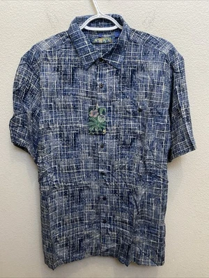 Camisa Deportiva Campia Para Hombres Grande Azul Cuadrada Geo Manga Corta Con Botones Rayón Nueva Con Etiquetas Foto 1 de 4