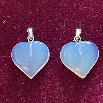 New Set Of 2 Opalite Puff Heart Crystal Charm For Jewelry Making Craft - Image 1 of 4