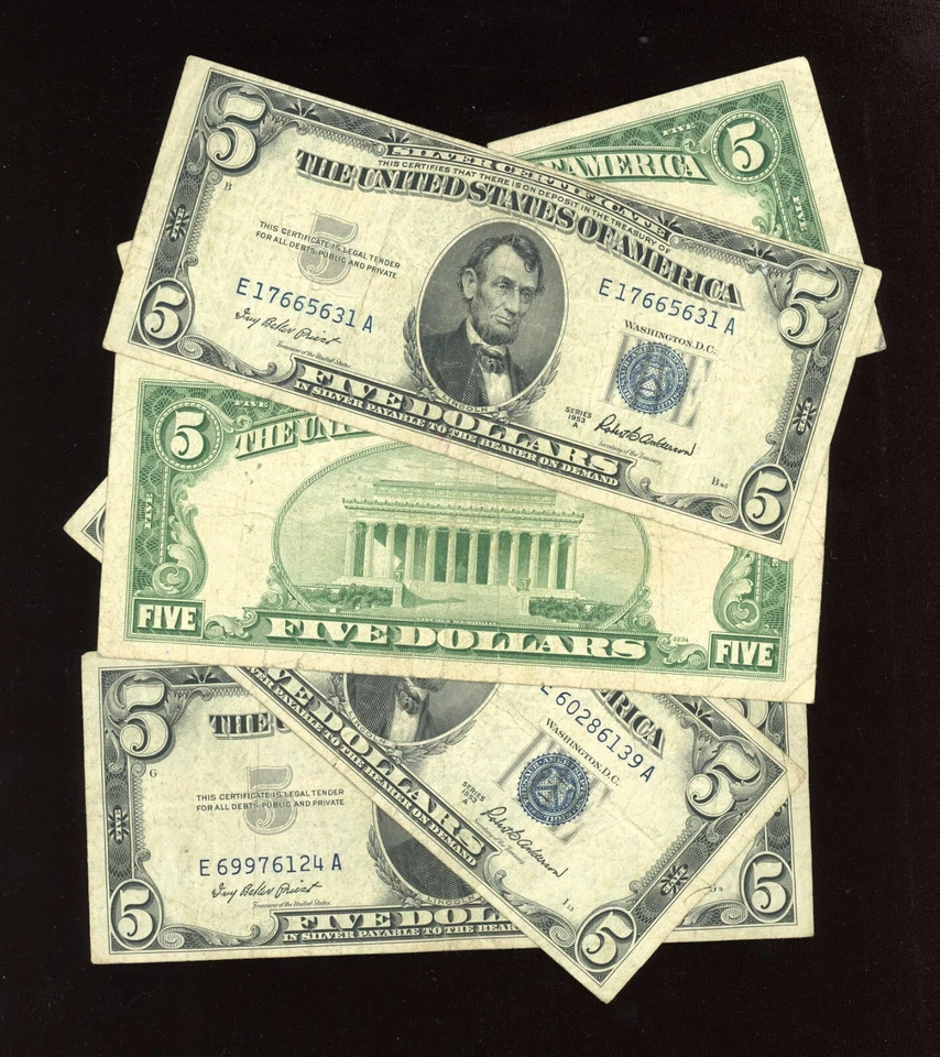 $5 Blue Seal Silver Certificate Series 1953 Old US Currency, Well Circulated - Image 1 of 1