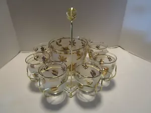 Vajilla de cristal Libbey vintage 10 piezas con Caddy Rocks Whisky follaje dorado años 60 - Imagen 1 de 9