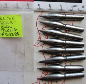 8 RARE VINTAGE HINKS & WELLS SHELL POINTED #2438EF DIP PEN NIBS+LETTER+DRAW-MORE - Picture 1 of 2